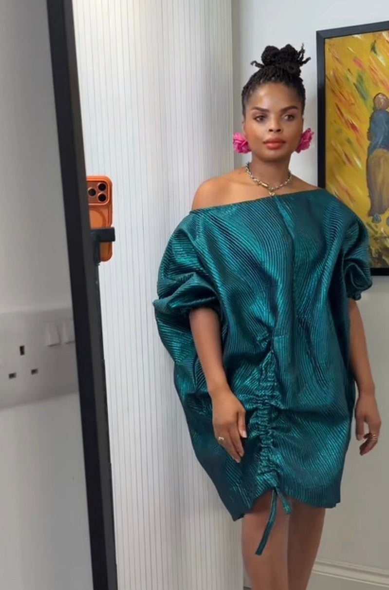 SADE off shoulder mini bubu dress TEAL One size up to UK size 16/18