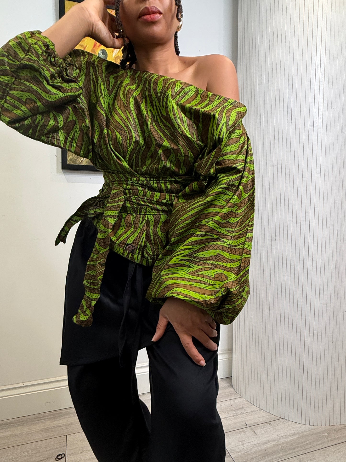 Green zebra print cotton Baloon top 2 sizes