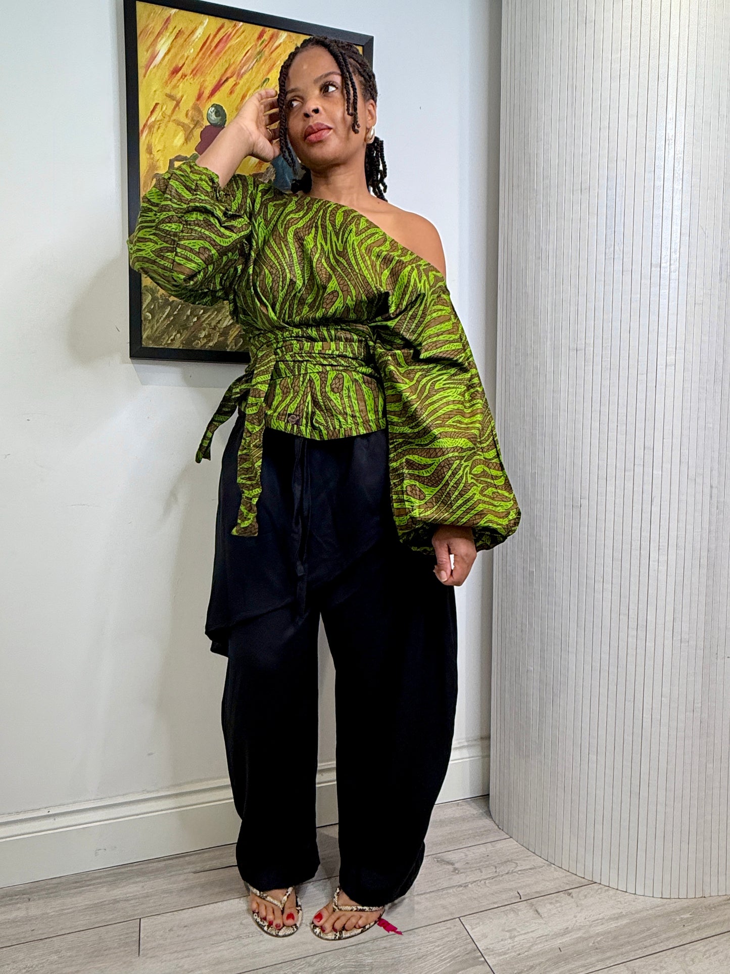 Green zebra print cotton Baloon top 2 sizes