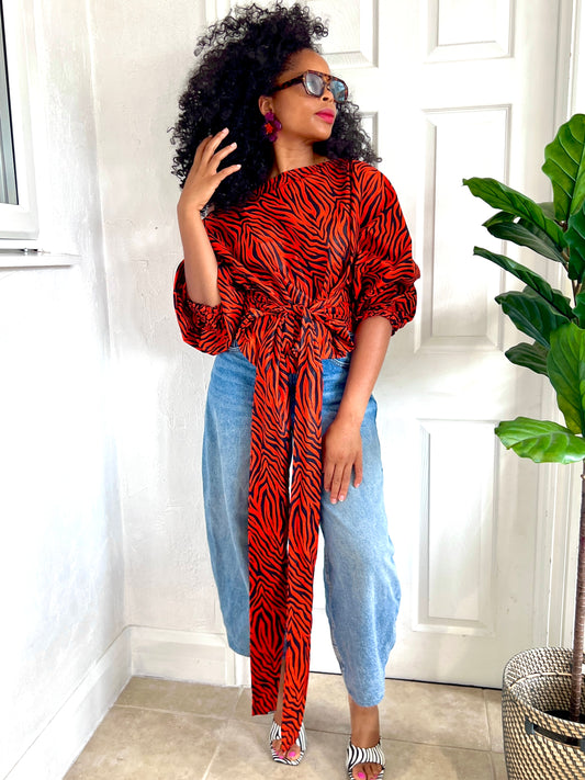 Tie waist Baloon top Orange