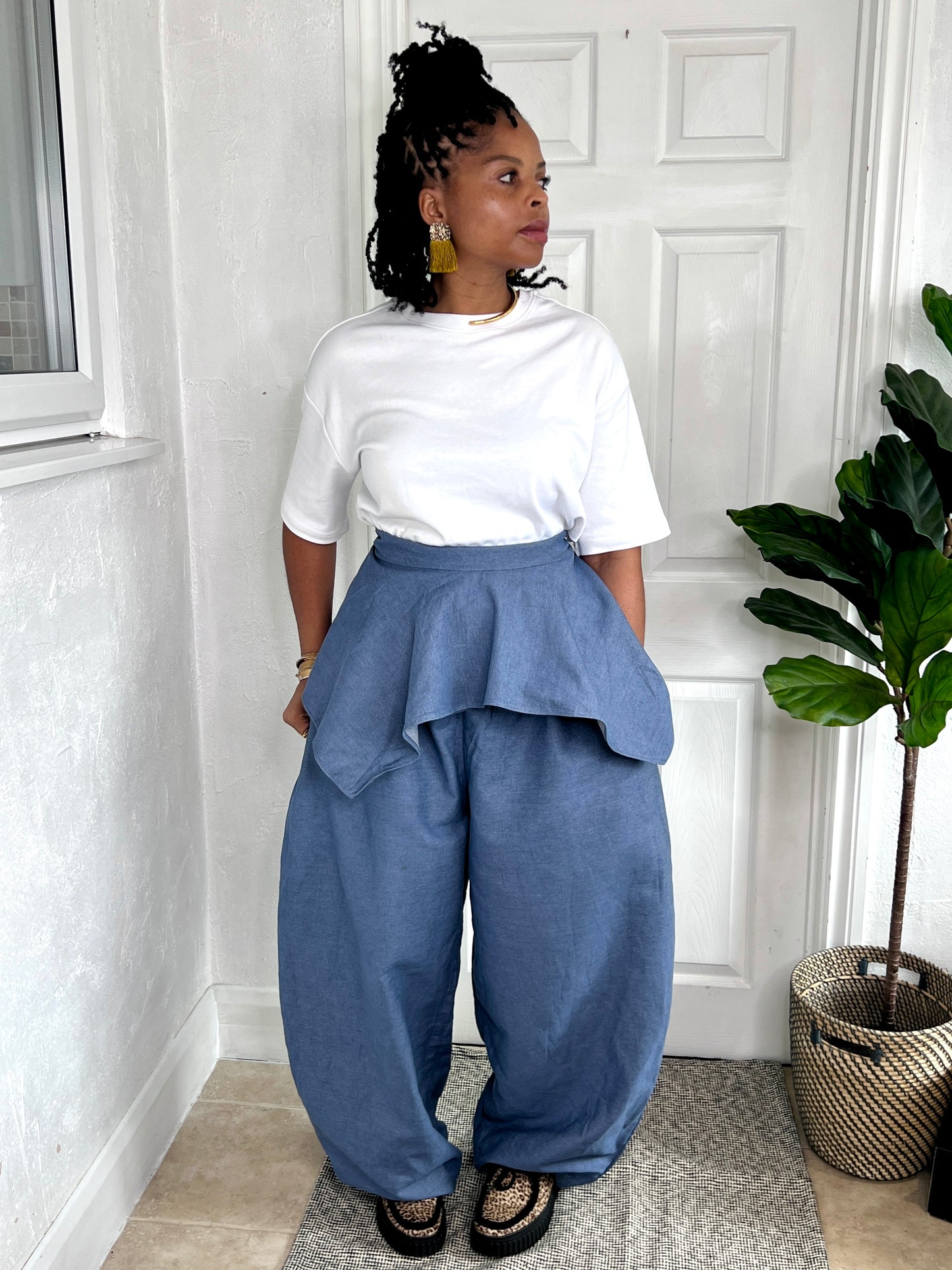 Denim Baloon trousers (without peplum belt) size 1 UK 8-14
