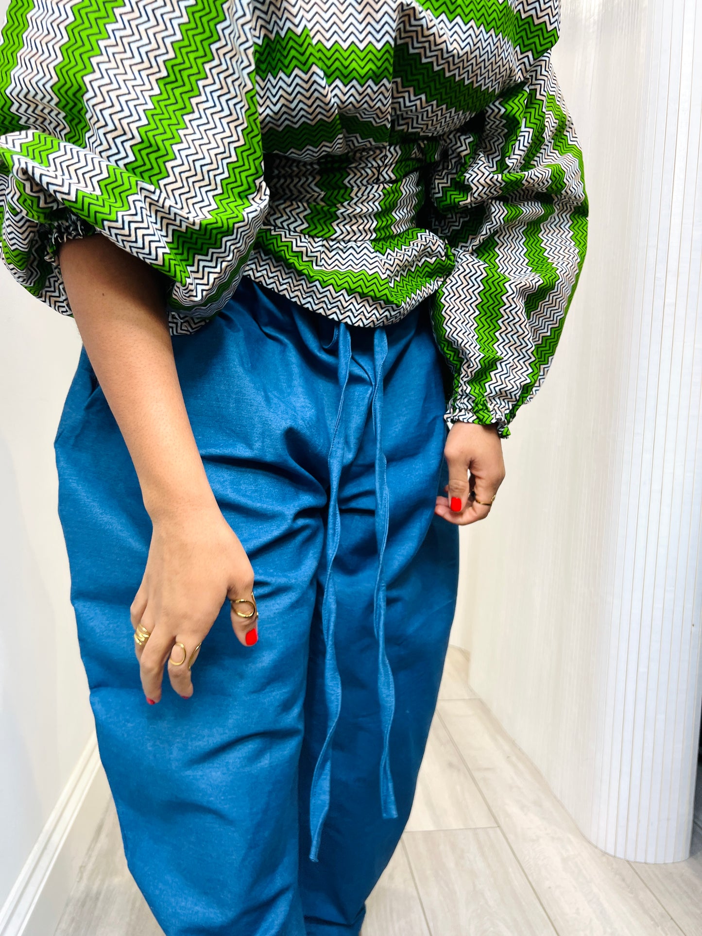 Green off shoulder tie waist wrap top