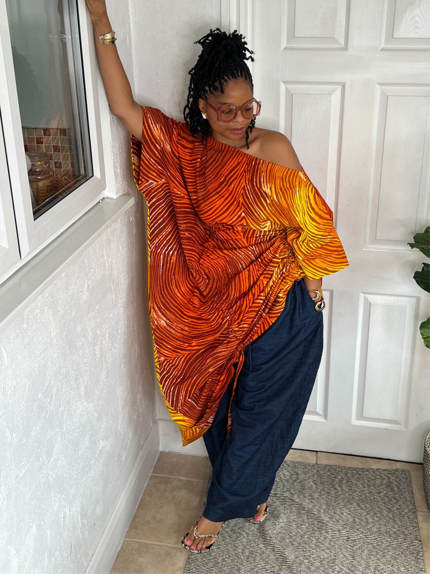 Orange 2 tone African print dress | Nigerian Bubu dress