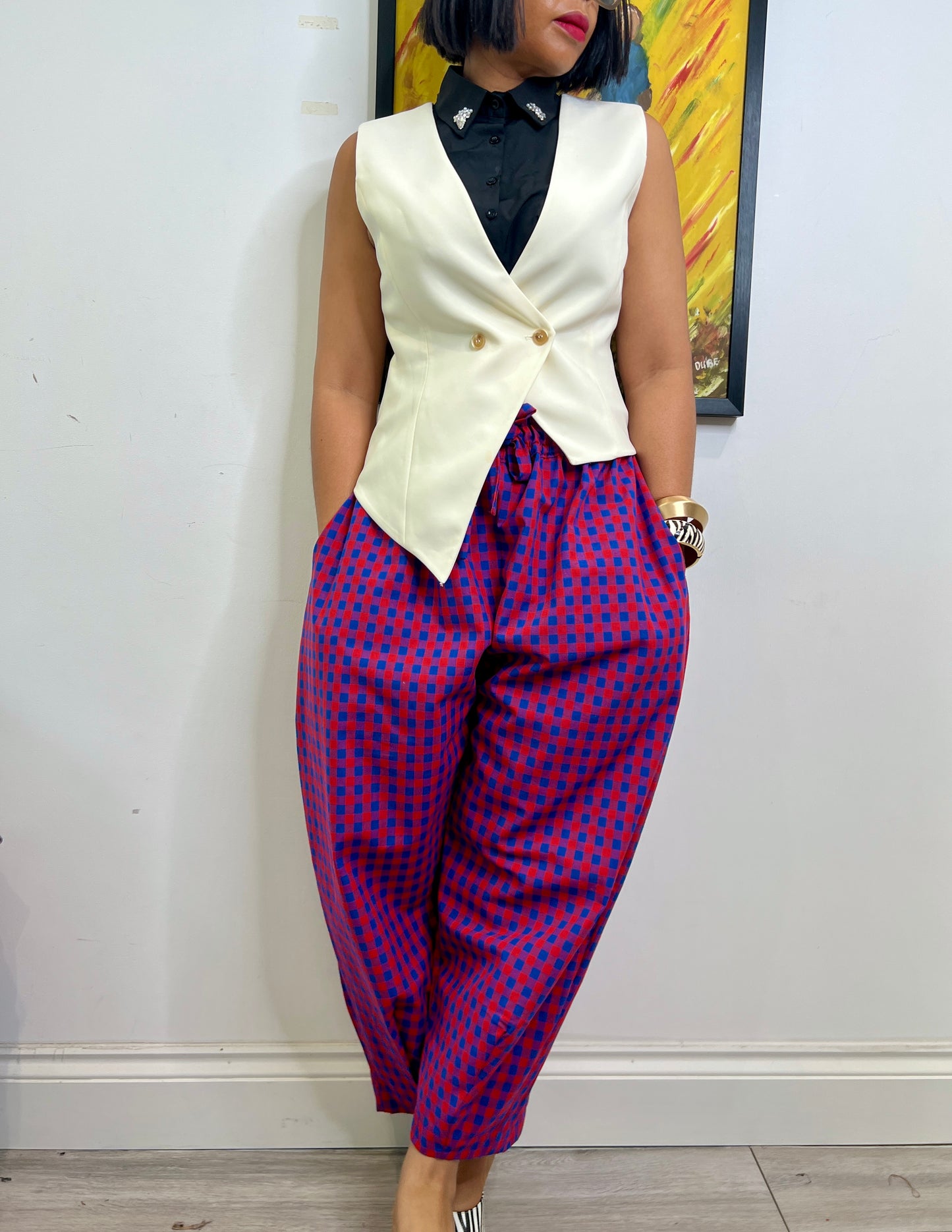 One size 1 8-14/16 Baloon Check trousers ankle length