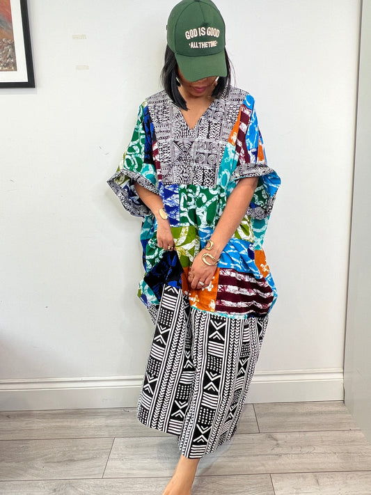 Patchwork Bubu Kaftan Dress One size