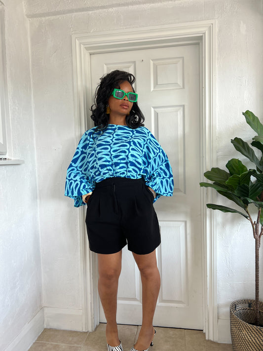 Kimono style crop top turquoise/ blue