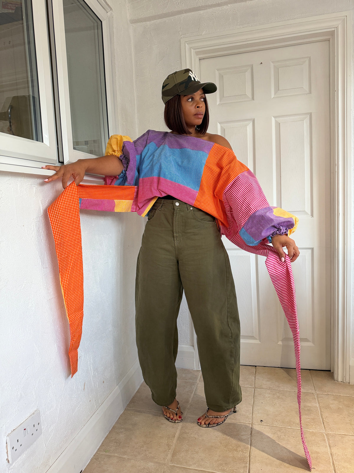 Multicoloured stripe cotton poplin wrap blouse 2 sizes