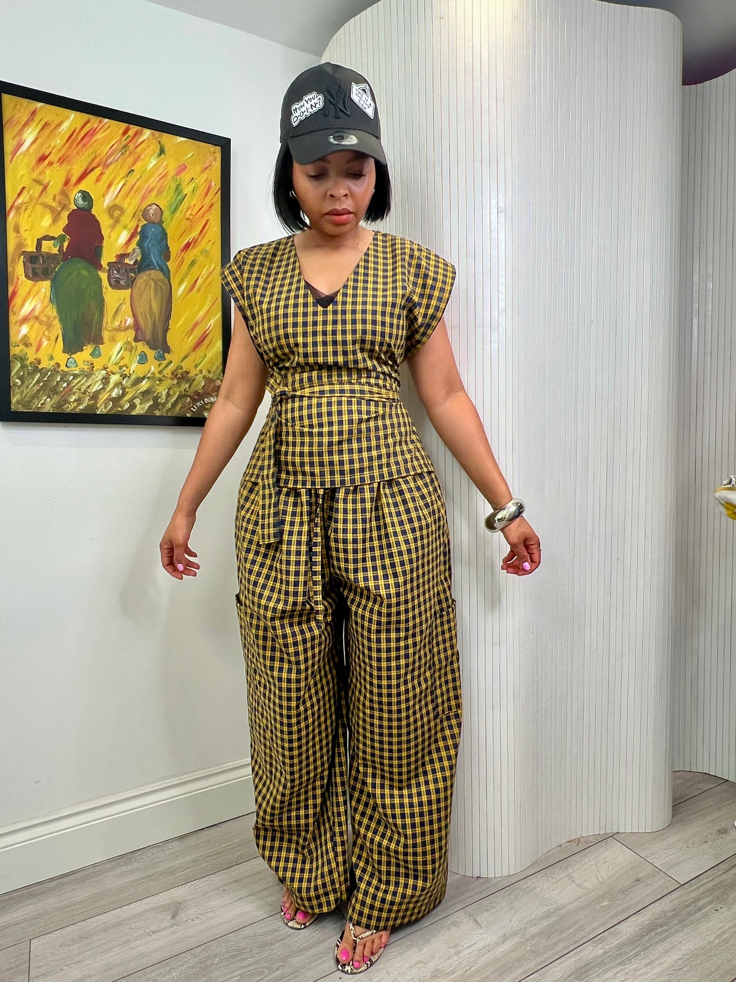 Ready to post Yarn dyed mustard and black check coord UK 8-14