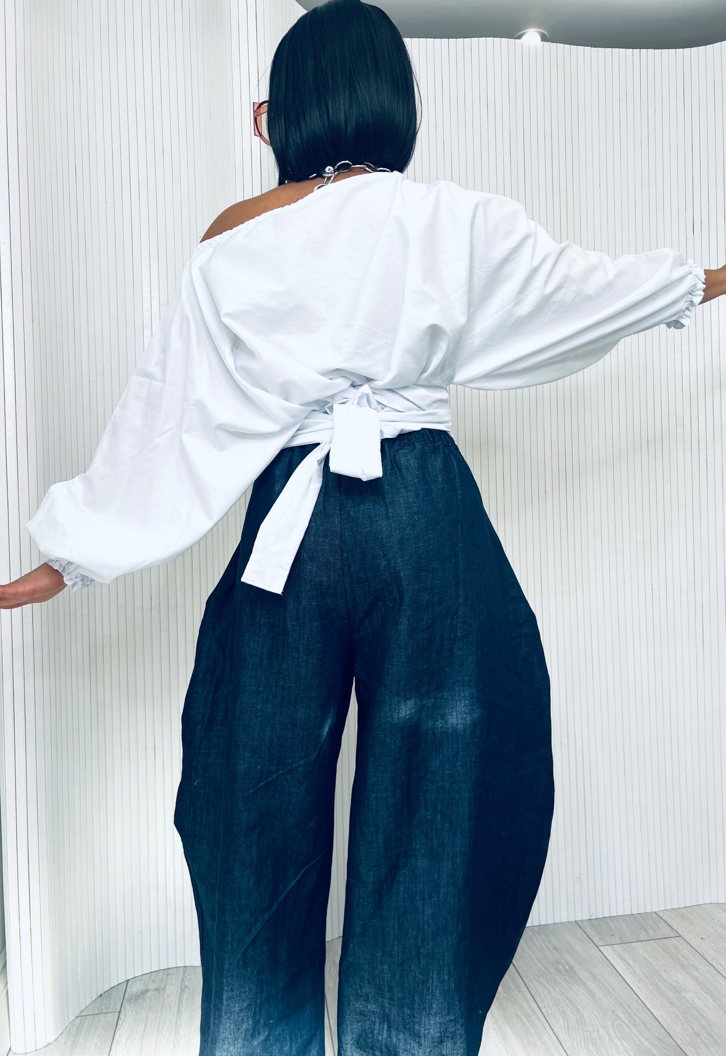 White cotton poplin Baloon wrap top one size UK 8-14/16