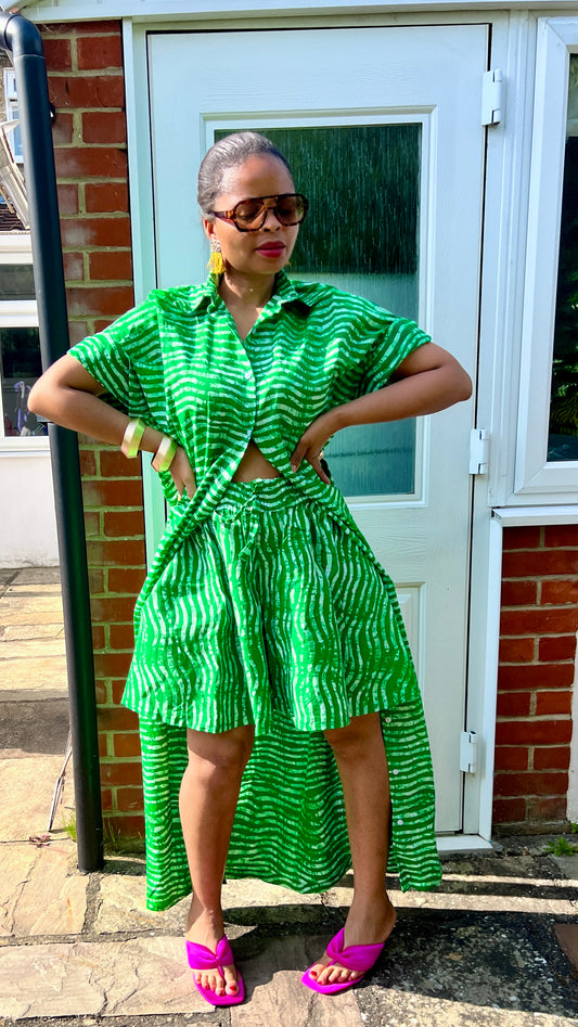 2 piece set- green and pink