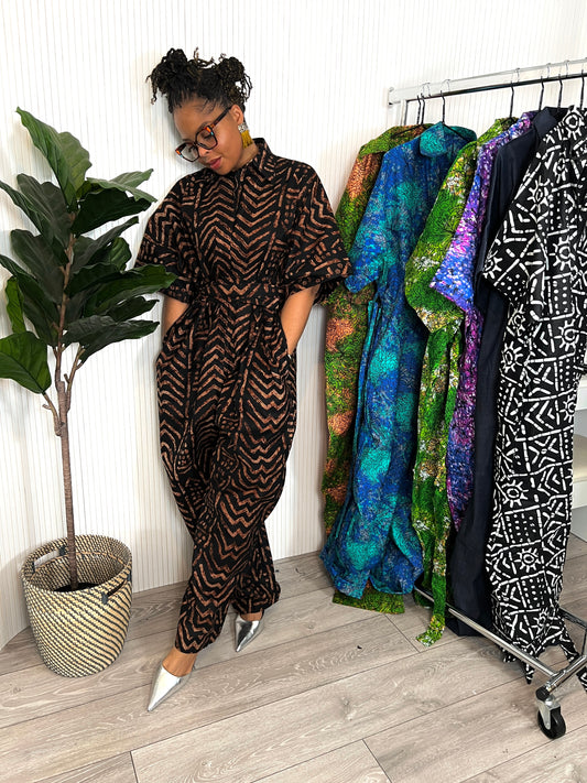 Brown tribal jumpsuit size 1/2