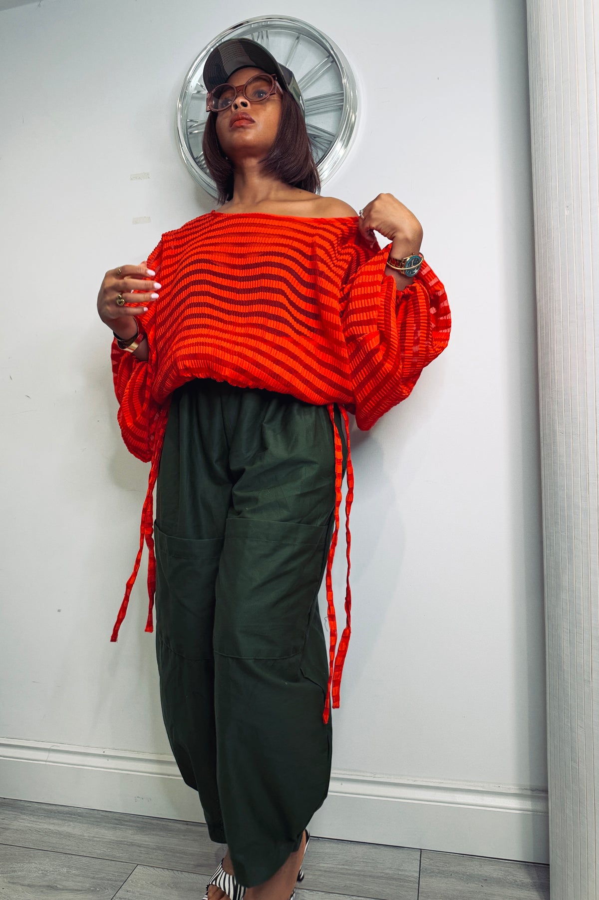 Pleated organza Baloon top. One size up to UK16/18 Red