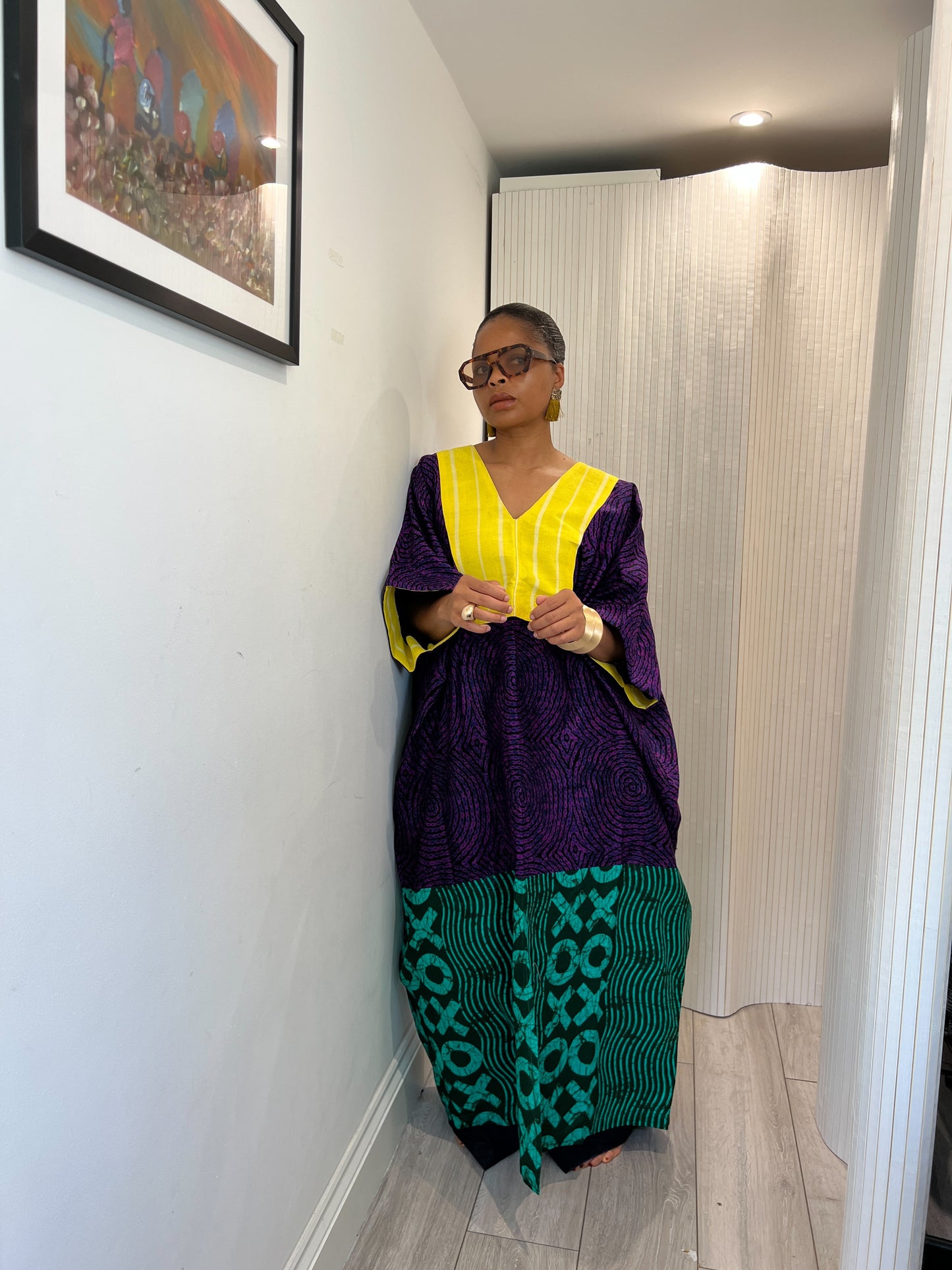 Purple and yellow midi bubu dress