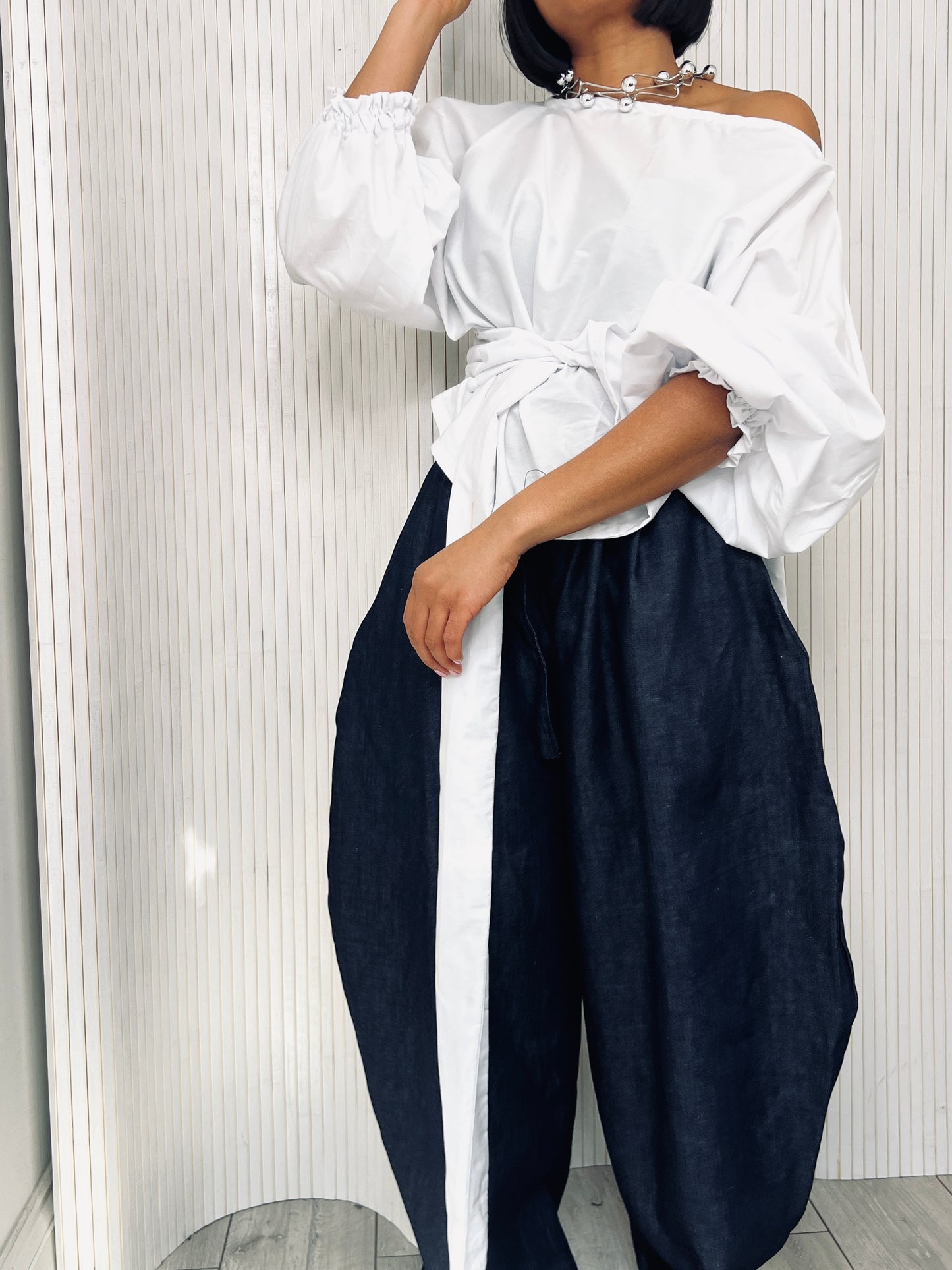 White cotton poplin Baloon wrap top one size UK 8-14/16