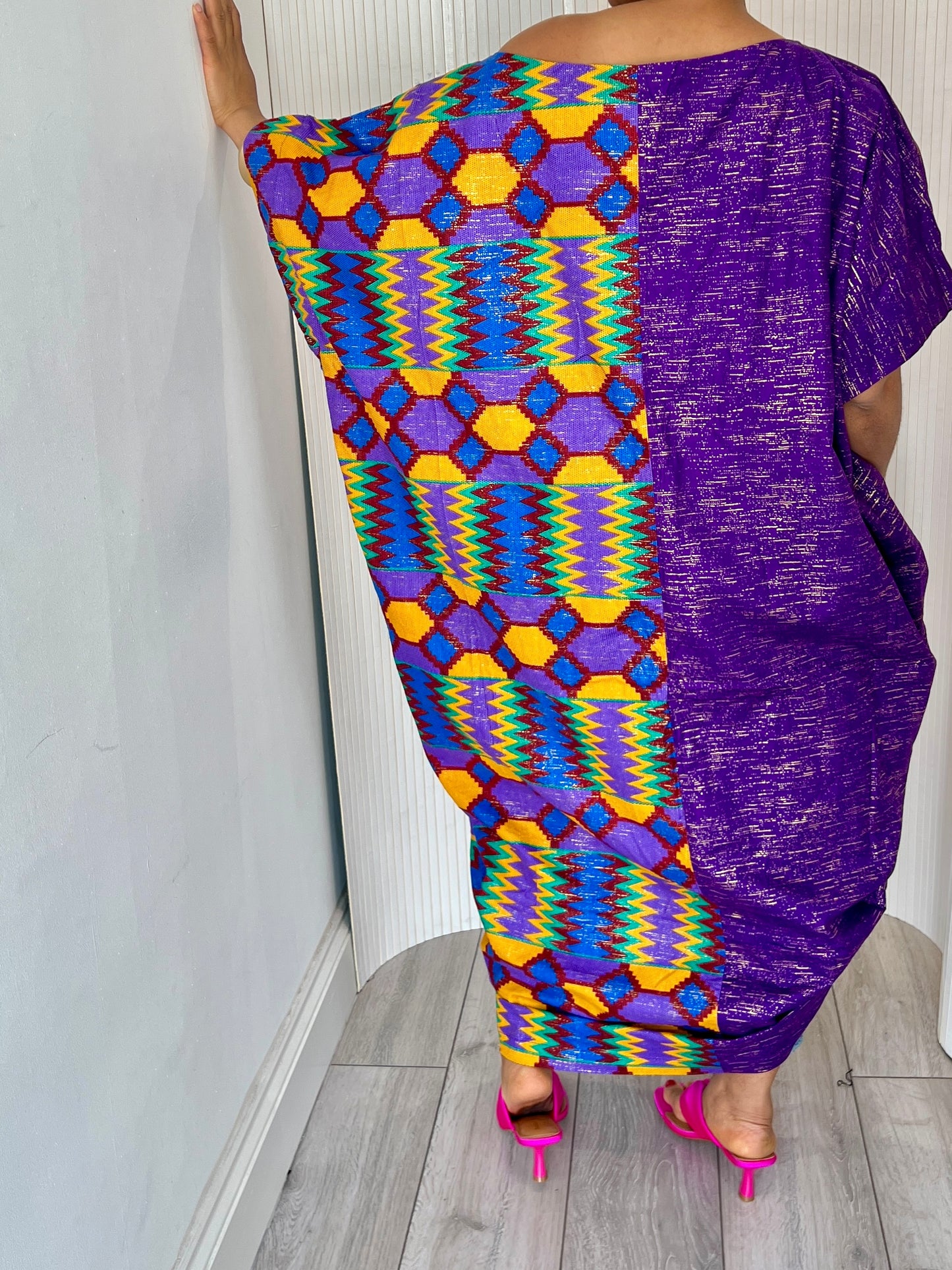 Purple kente off shoulder dress
