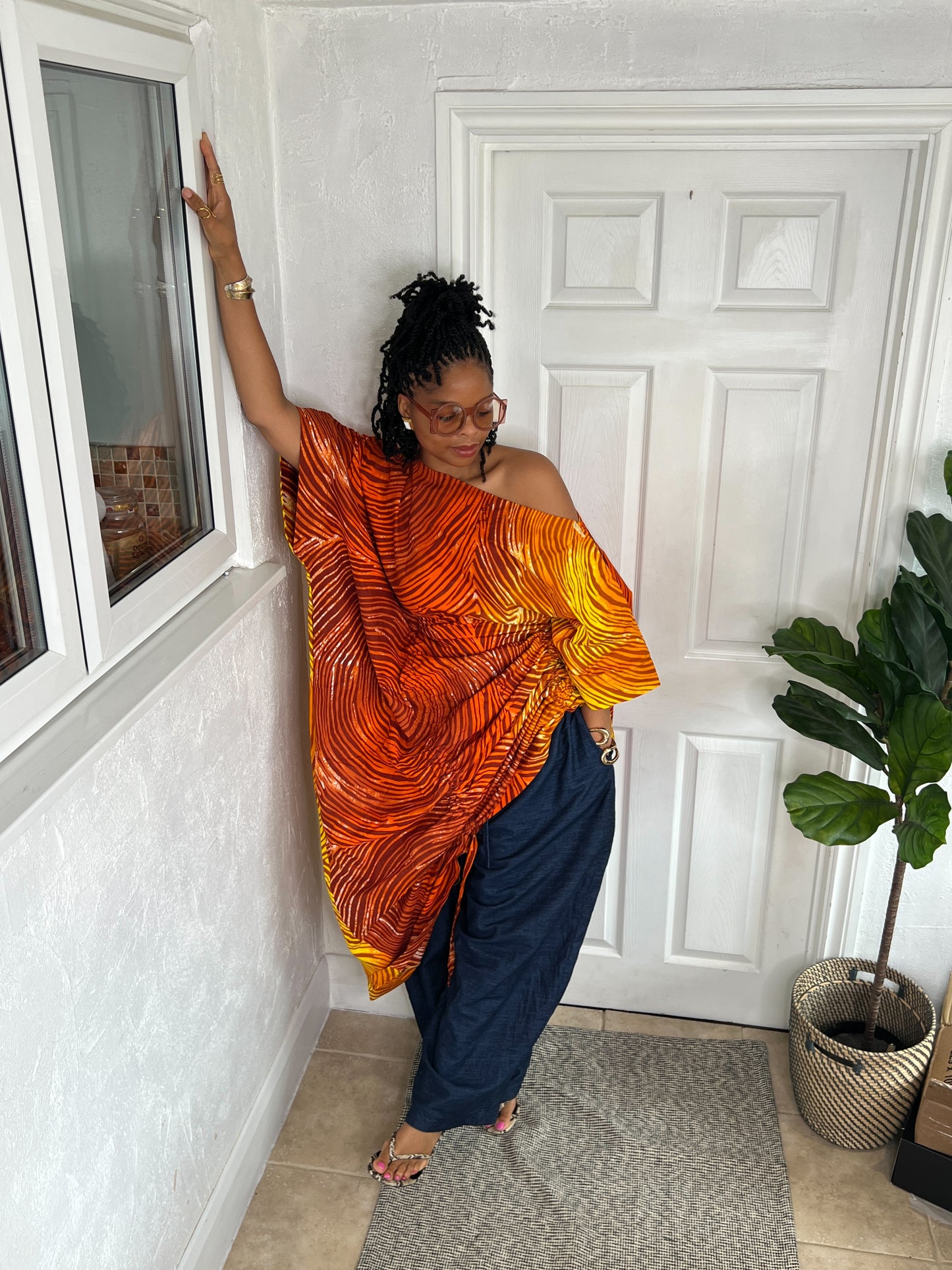 Orange 2 tone African print dress | Nigerian Bubu dress