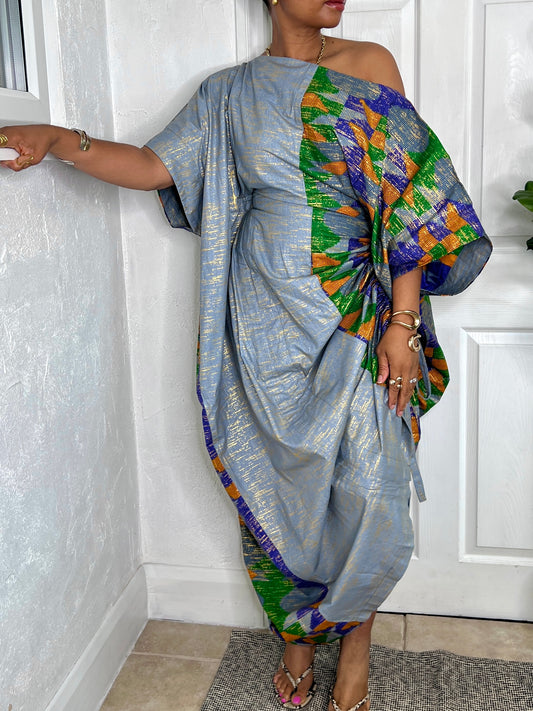 Baby Blue Embellished with Gold Bubu Dress | Kaftan Maxi Dress