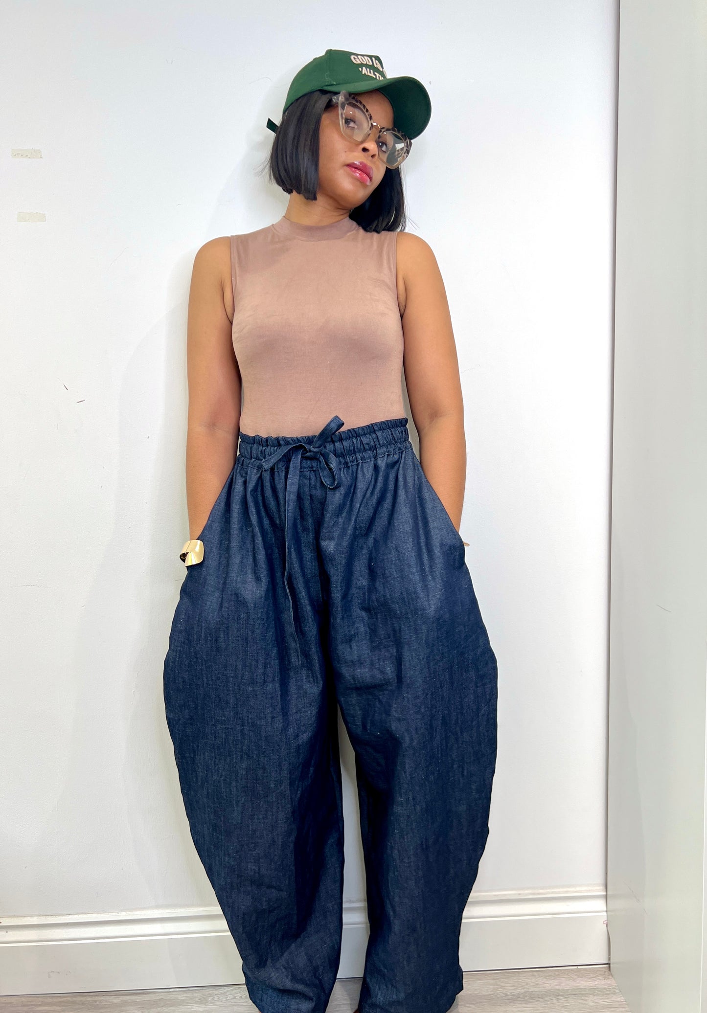 Made to Order Oversized Baloon dark denim trousers one size UK8-14