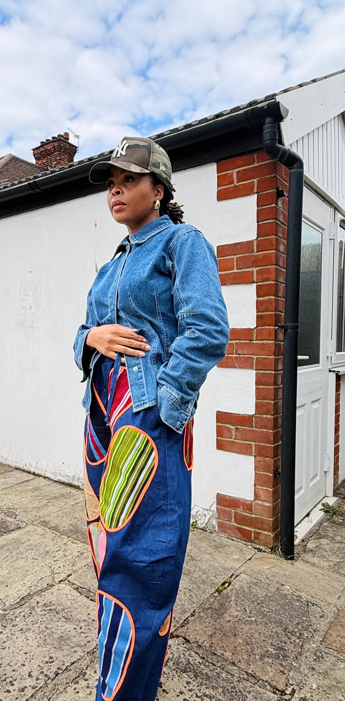 Hand patched asooke denim barrel trousers UK size 1 8-14