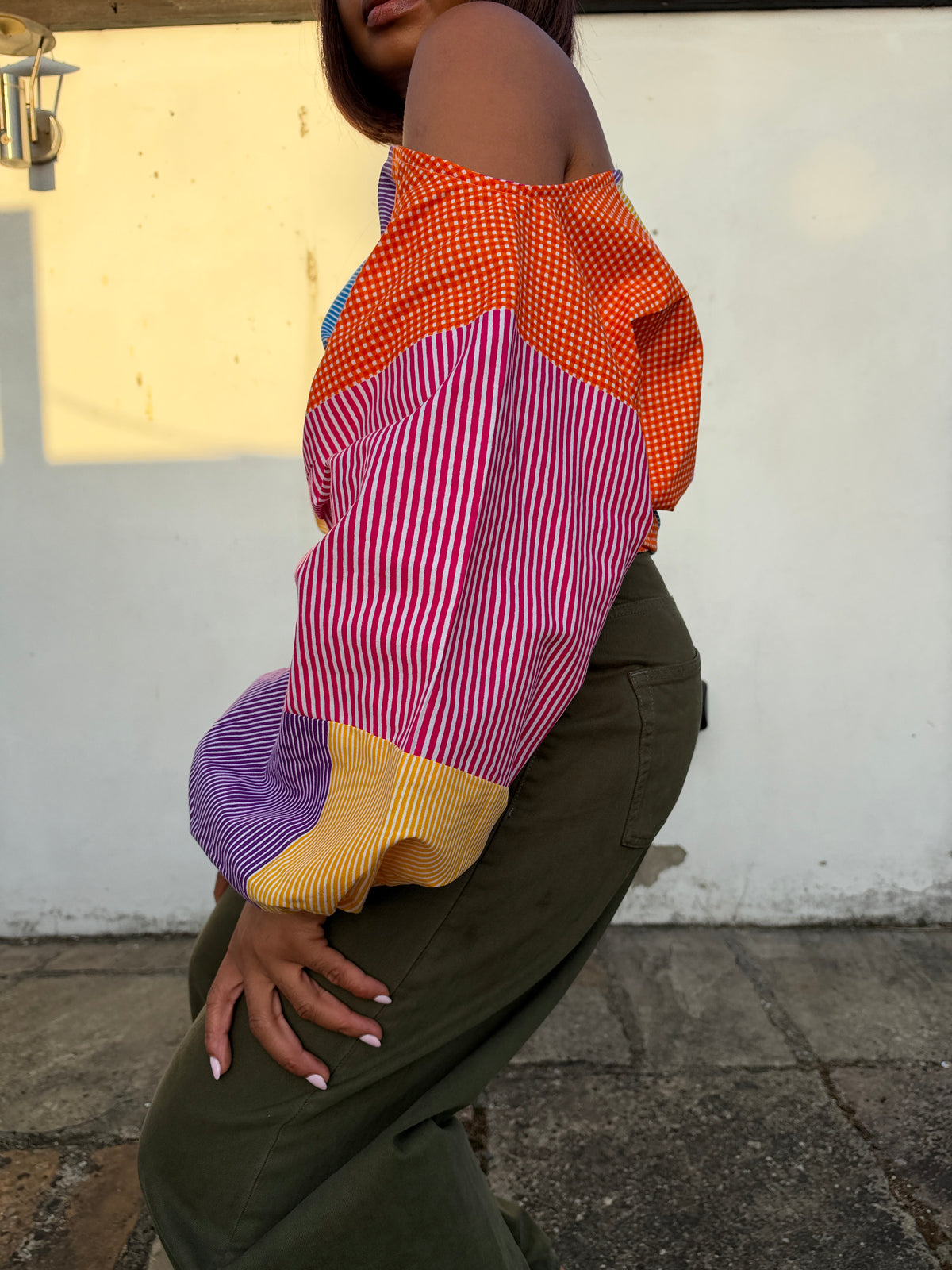 Multicoloured stripe cotton poplin wrap blouse 2 sizes
