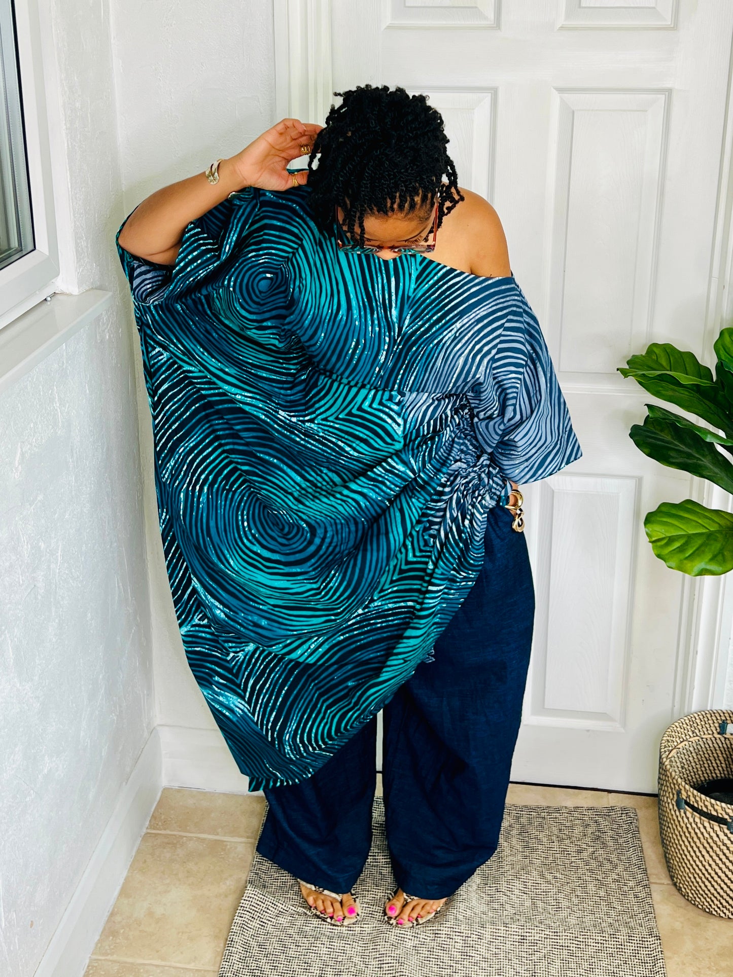 Teal 2 tone African print dress | Nigerian Bubu dress