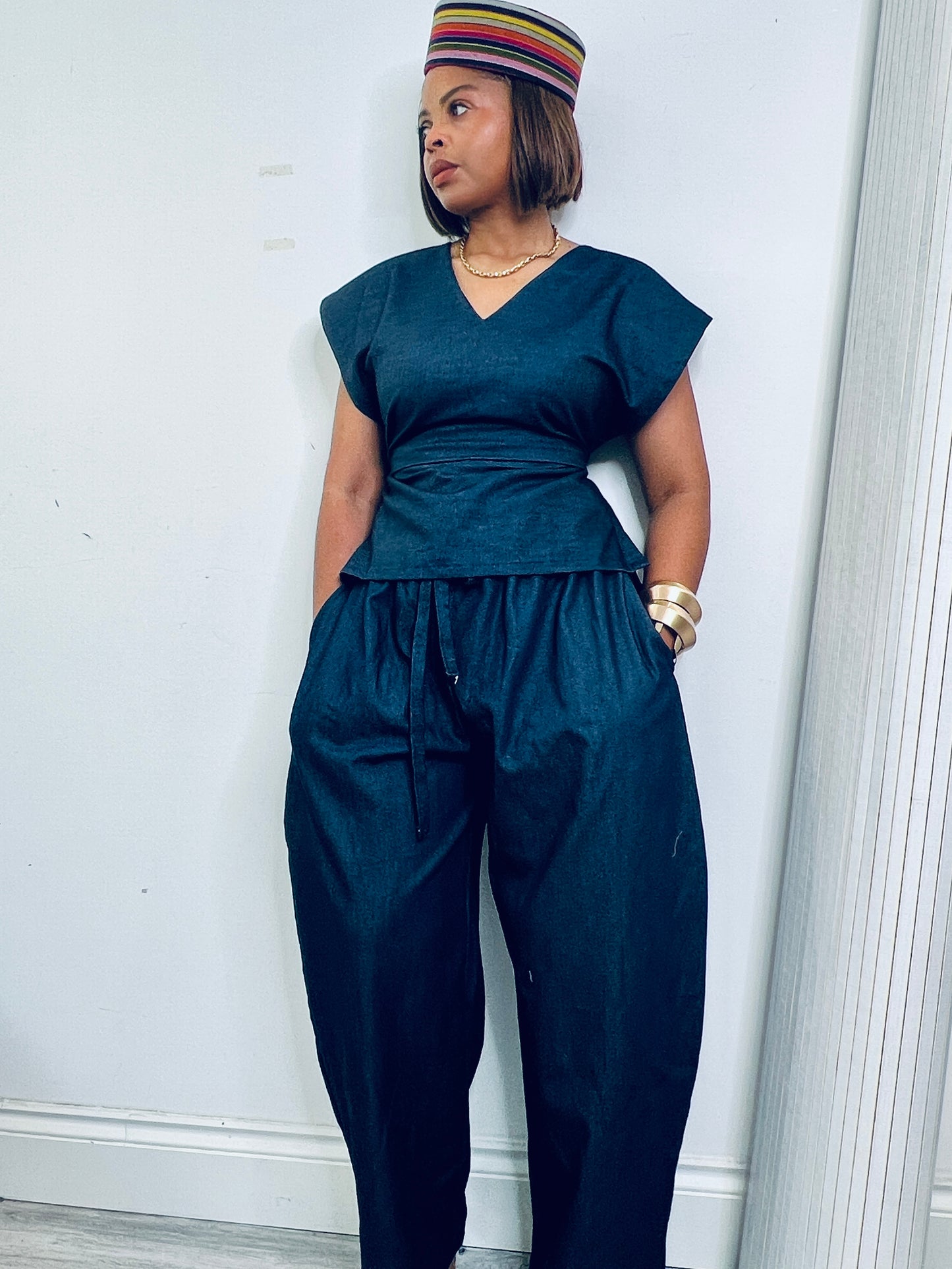Ready to post- V neck  Dark denim coord size 1 UK 8-14