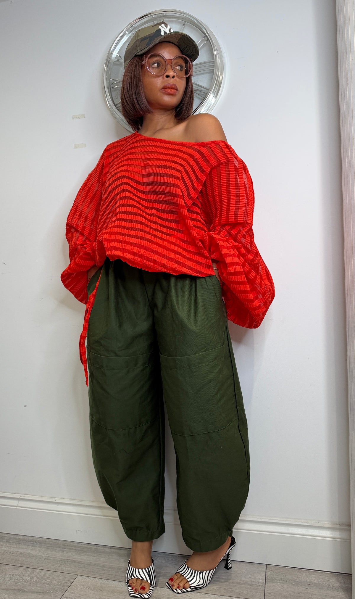 Pleated organza Baloon top. One size up to UK16/18 Red