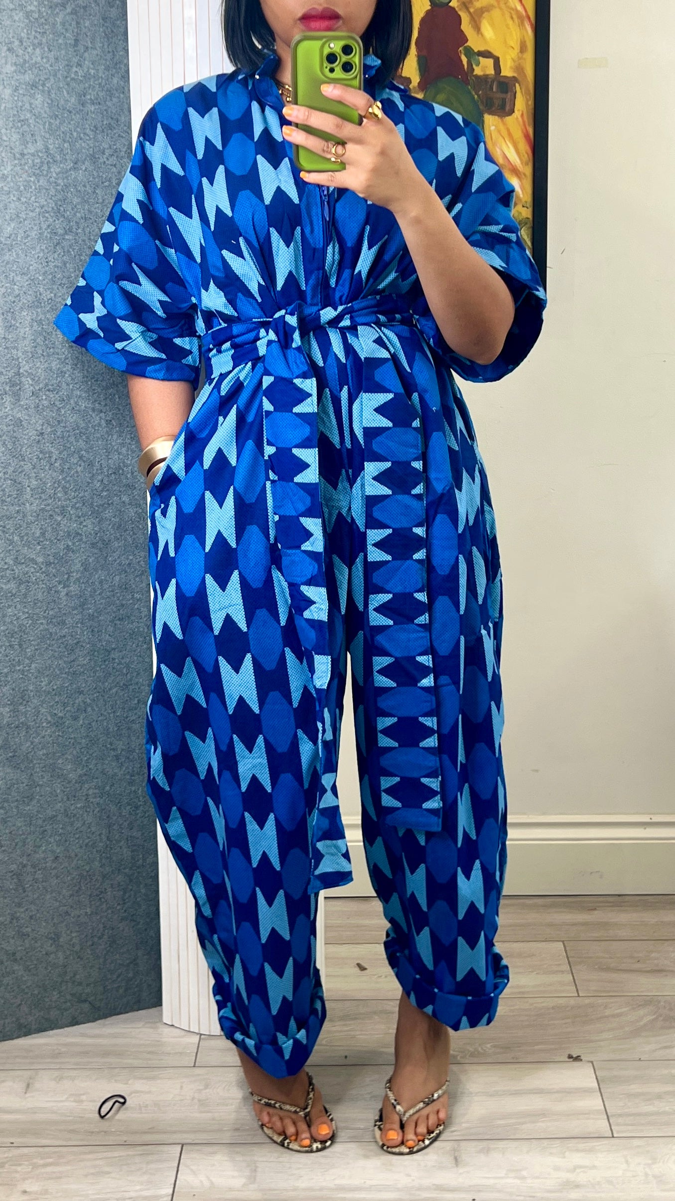 Blue kente inspired jumpsuit. One size 1 UK8-14