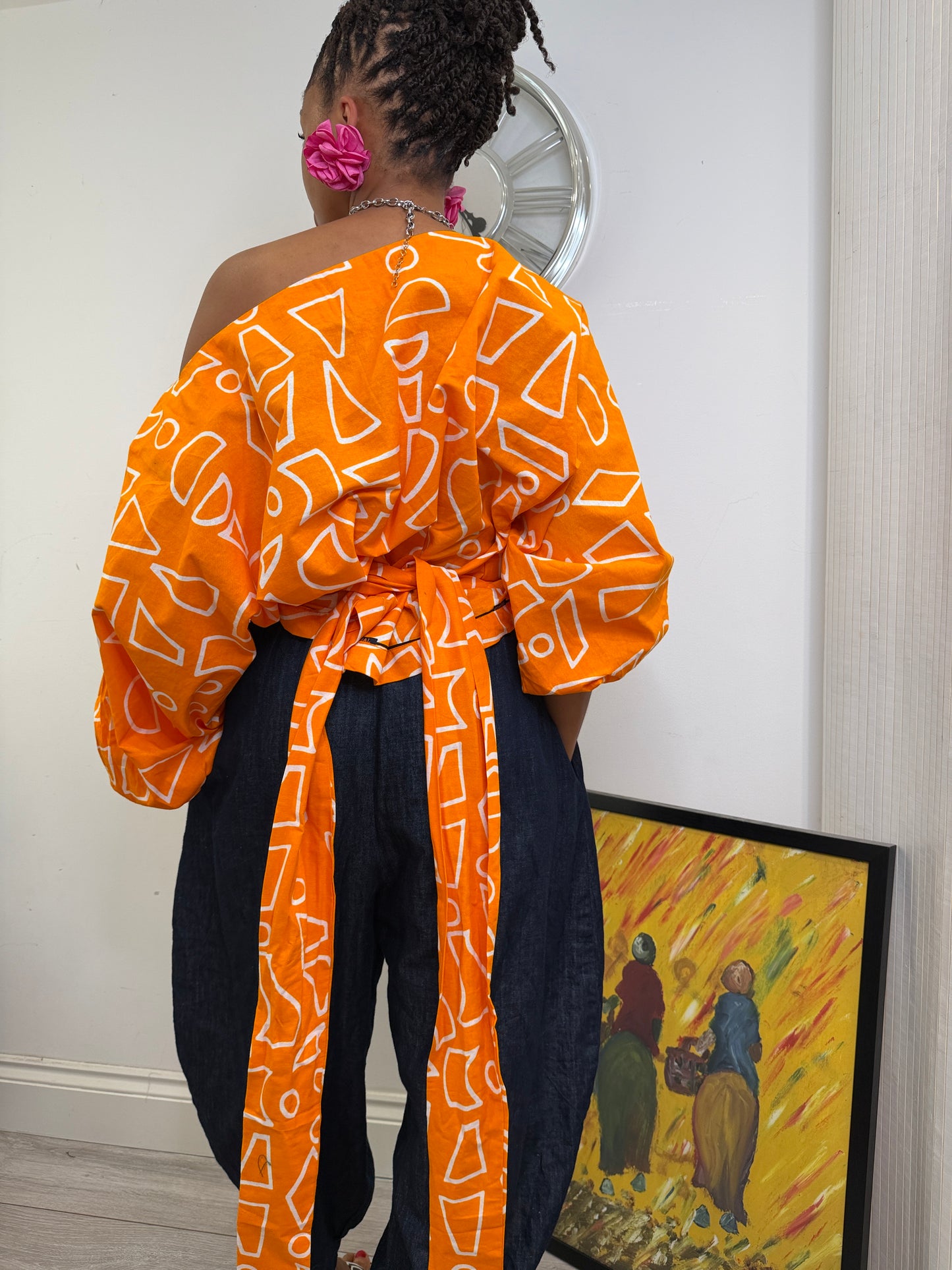 Orange Baloon wrap top one size UK 8-14/16