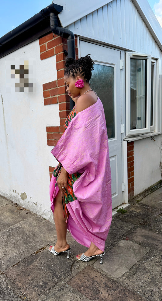 Embellished Barbie pink  drawstring bubu dress one size
