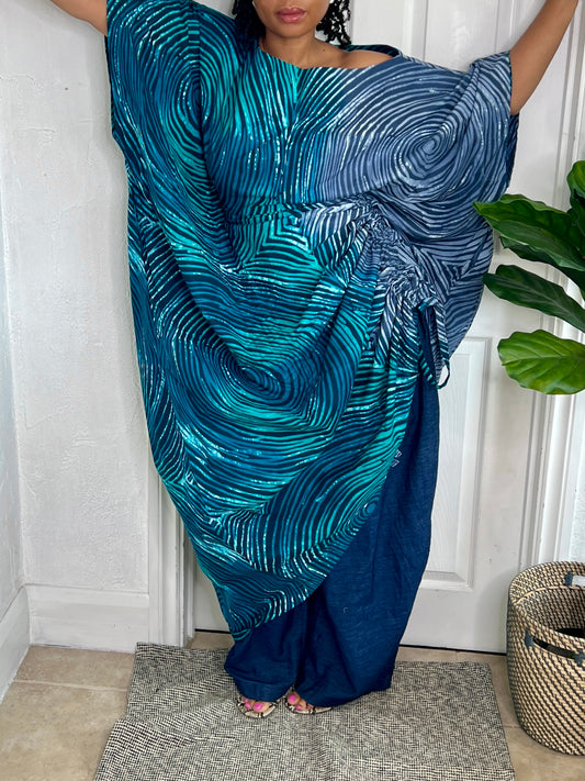 Teal 2 tone African print dress | Nigerian Bubu dress