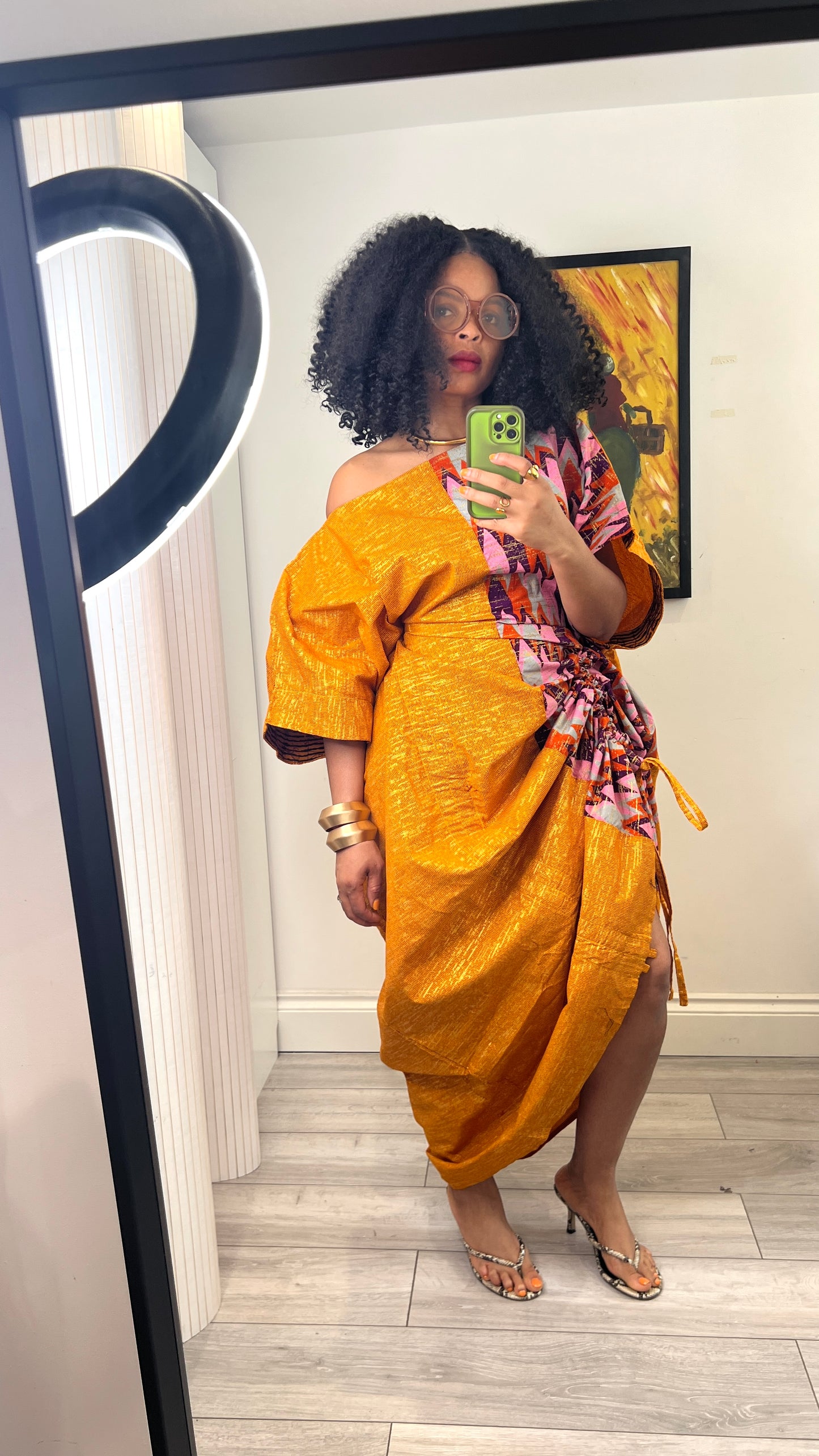 Embellished Orange and pink  drawstring bubu dress one size