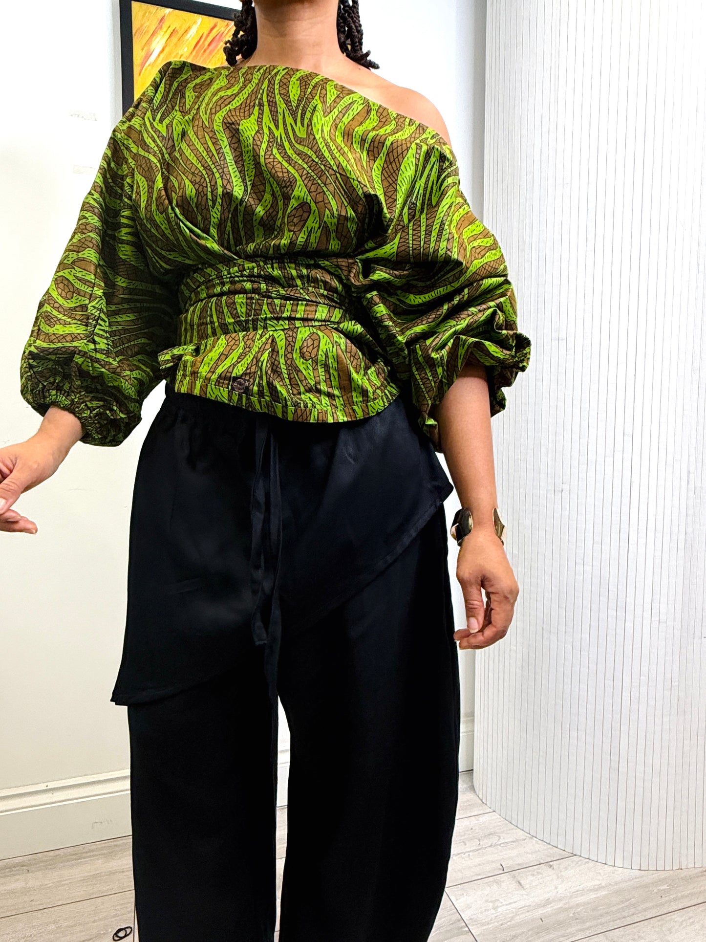Green zebra print cotton Baloon top 2 sizes