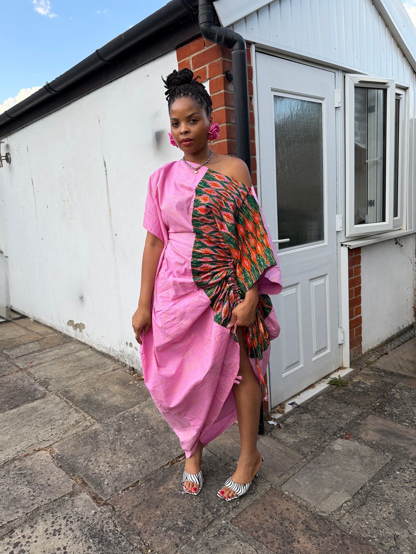 Embellished Barbie pink  drawstring bubu dress one size