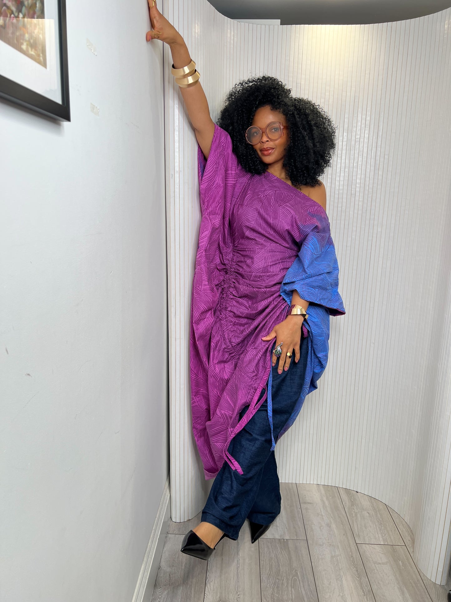 Blue purple Embellished Bubu Dress | Kaftan Maxi Dress