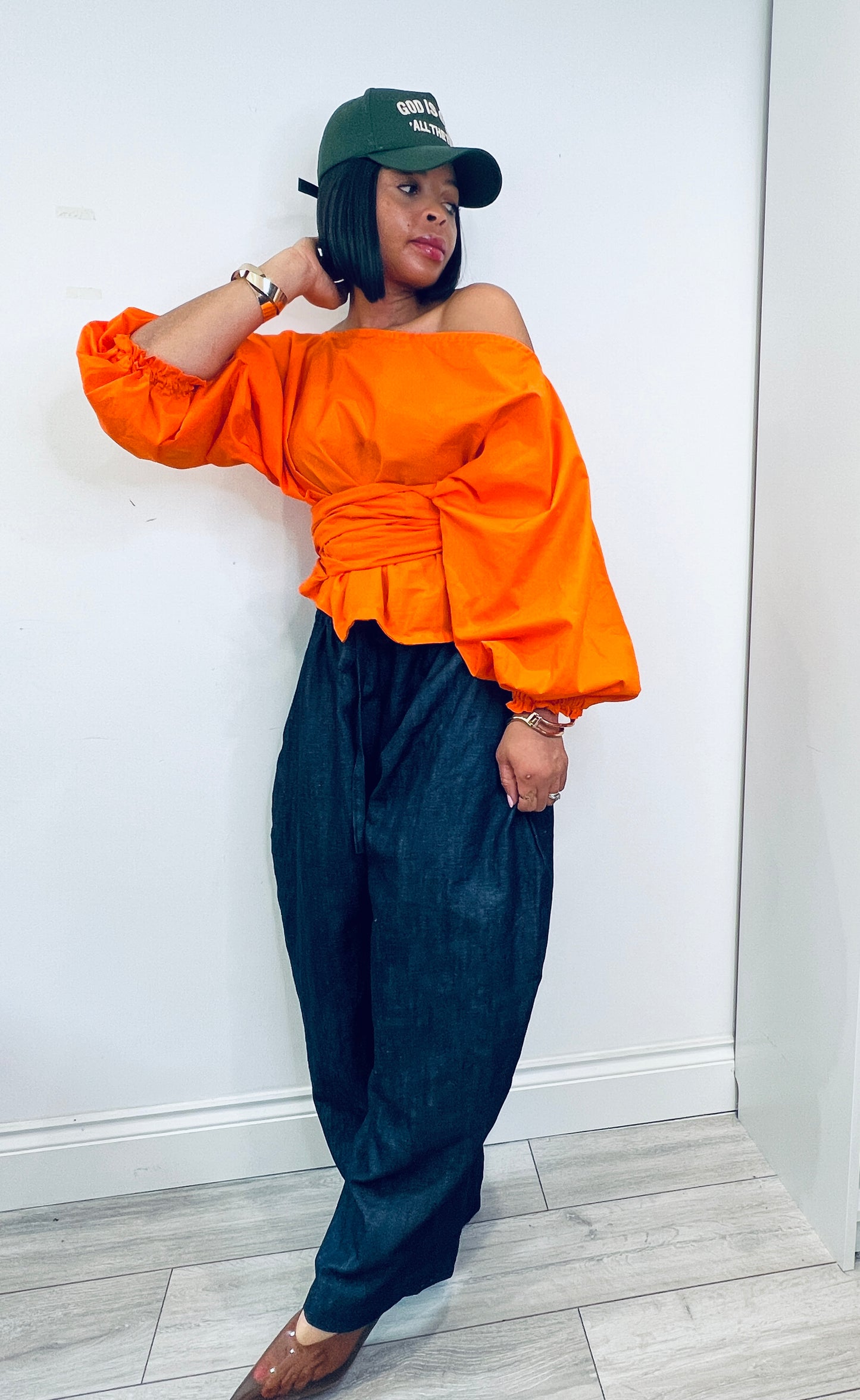 Orange cotton poplin Baloon wrap top one size UK 8-14/16
