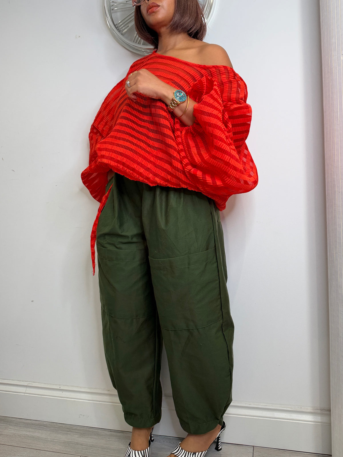 Pleated organza Baloon top. One size up to UK16/18 Red