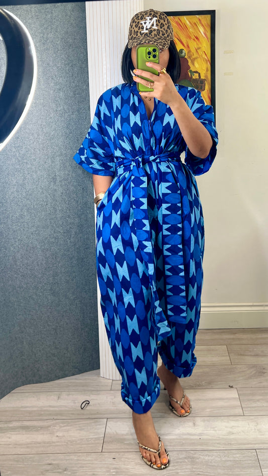 Blue kente inspired jumpsuit. One size 1 UK8-14