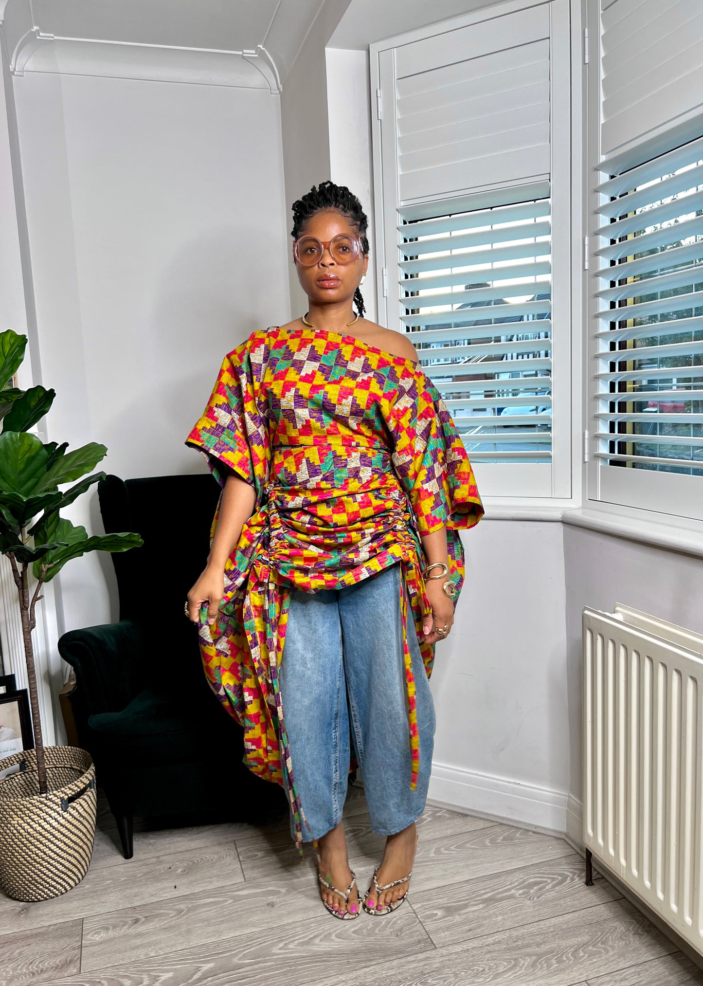 Kente inspired print multi coloured Maxi Kaftan Dress | One size