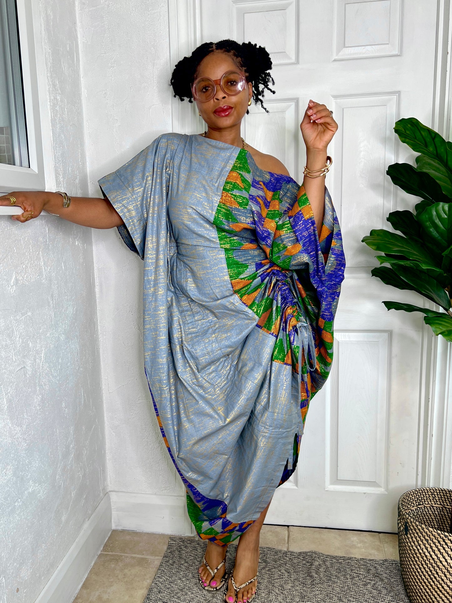 Baby Blue Embellished with Gold Bubu Dress | Kaftan Maxi Dress