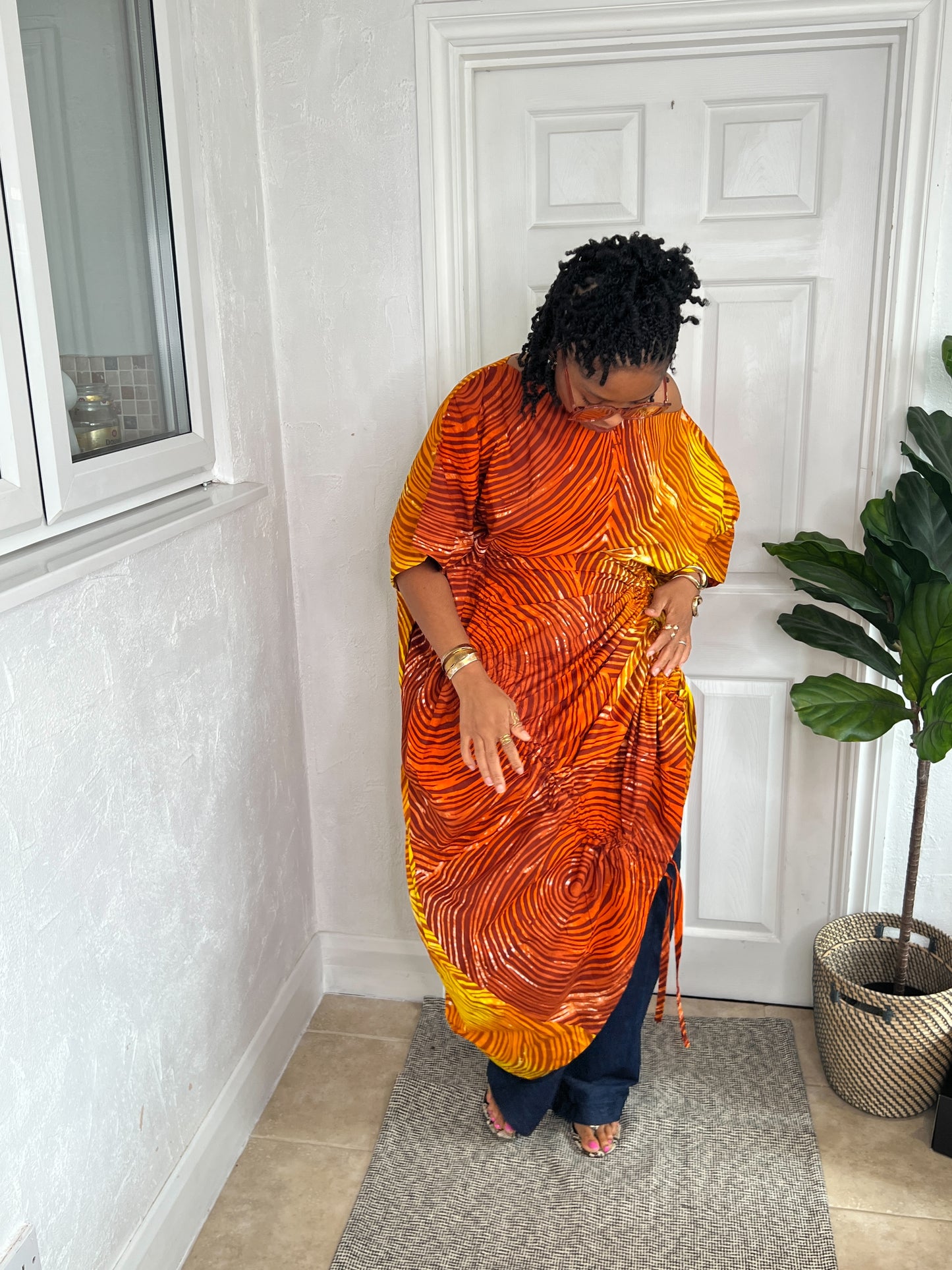 Orange 2 tone African print dress | Nigerian Bubu dress