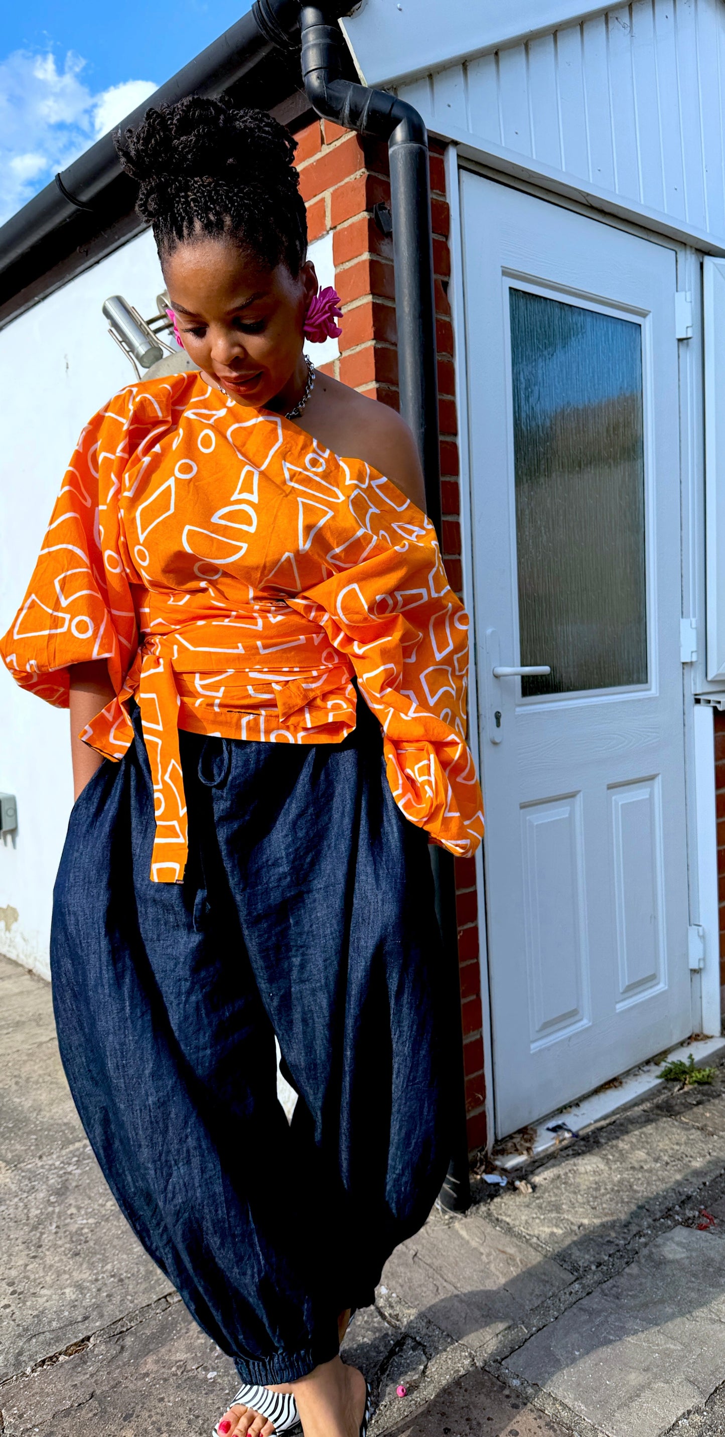 Orange Baloon wrap top one size UK 8-14/16