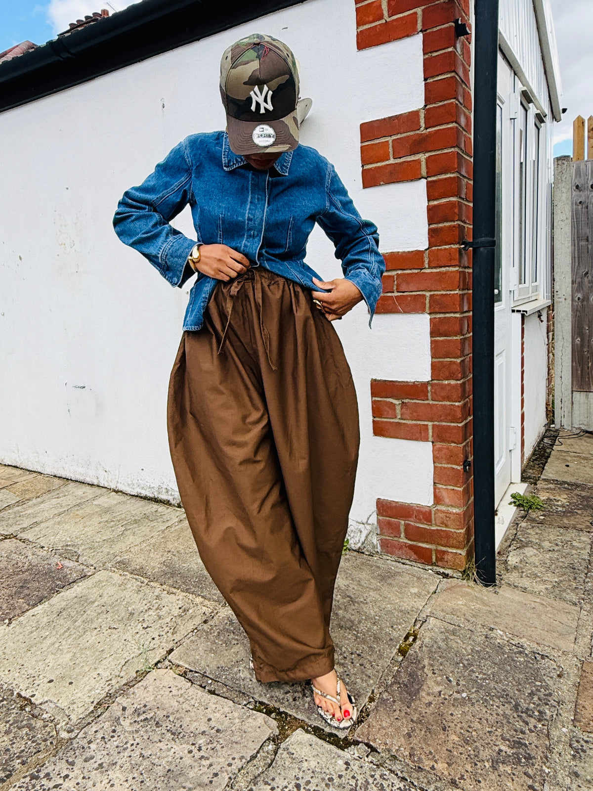 Brown Baloon “curve” chino trousers UK 8-14/16 oversized extreme shape