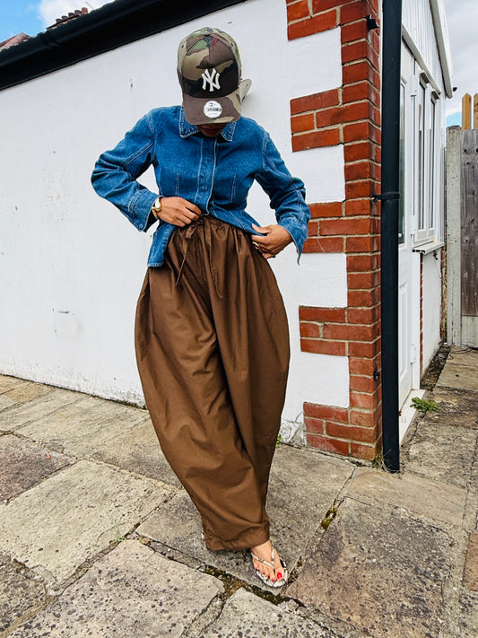 Brown Baloon “curve” chino trousers UK 8-14/16 oversized extreme shape