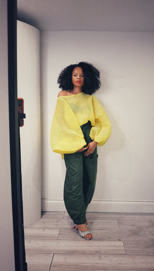 Pleated organza Baloon top. One size up to UK16/18 yellow