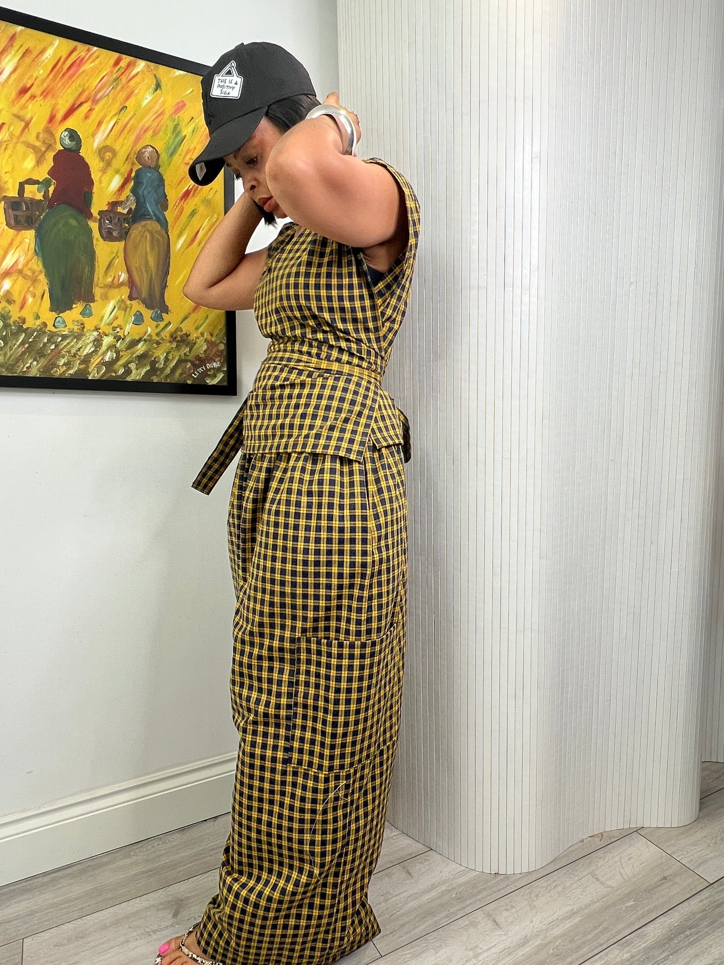 Ready to post Yarn dyed mustard and black check coord UK 8-14