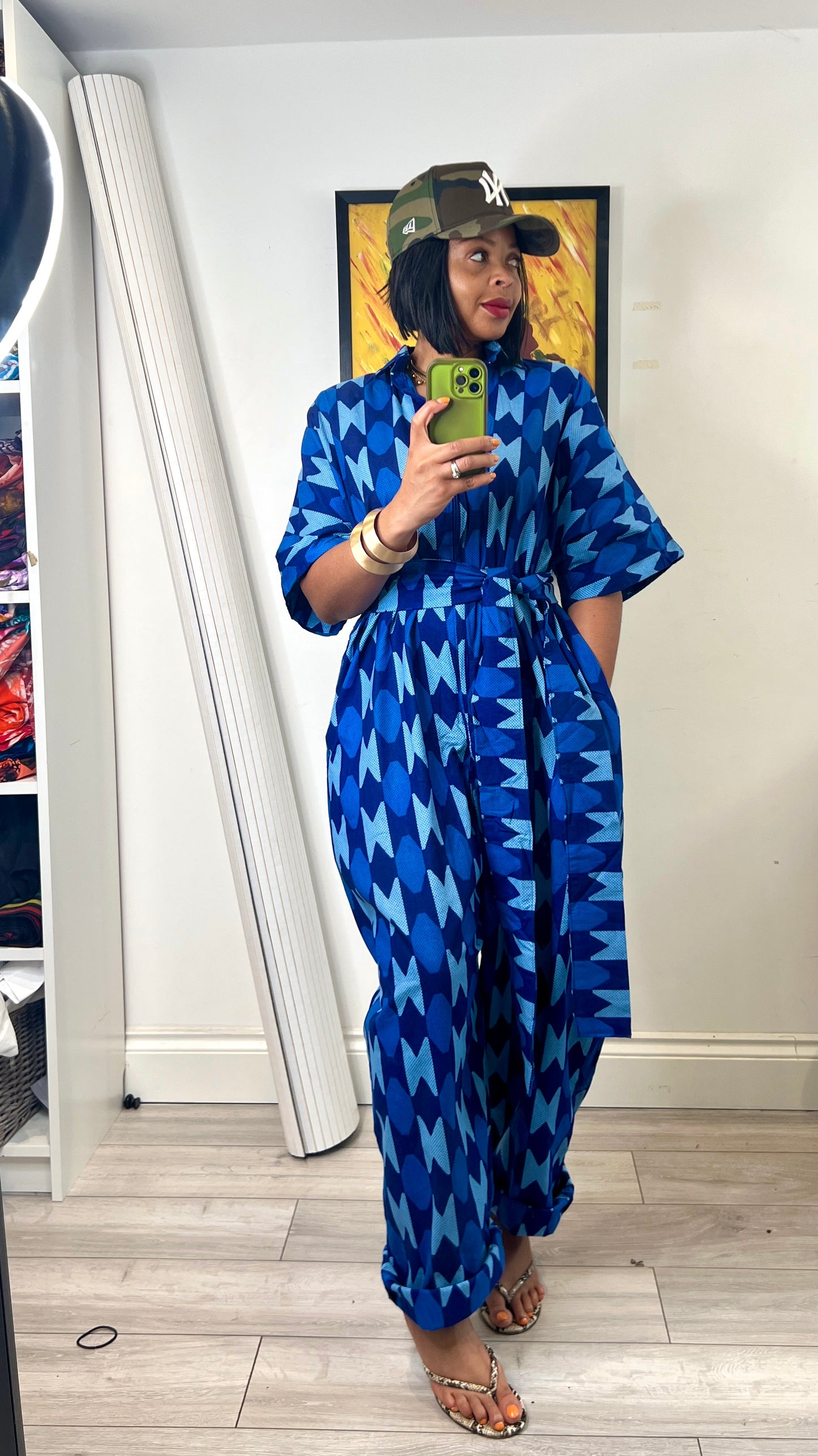 Blue kente inspired jumpsuit. One size 1 UK8-14