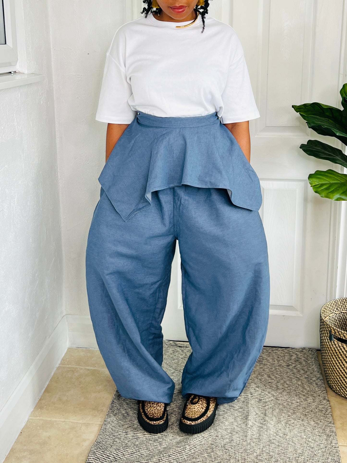 Denim Baloon trousers (without peplum belt) size 1 UK 8-14
