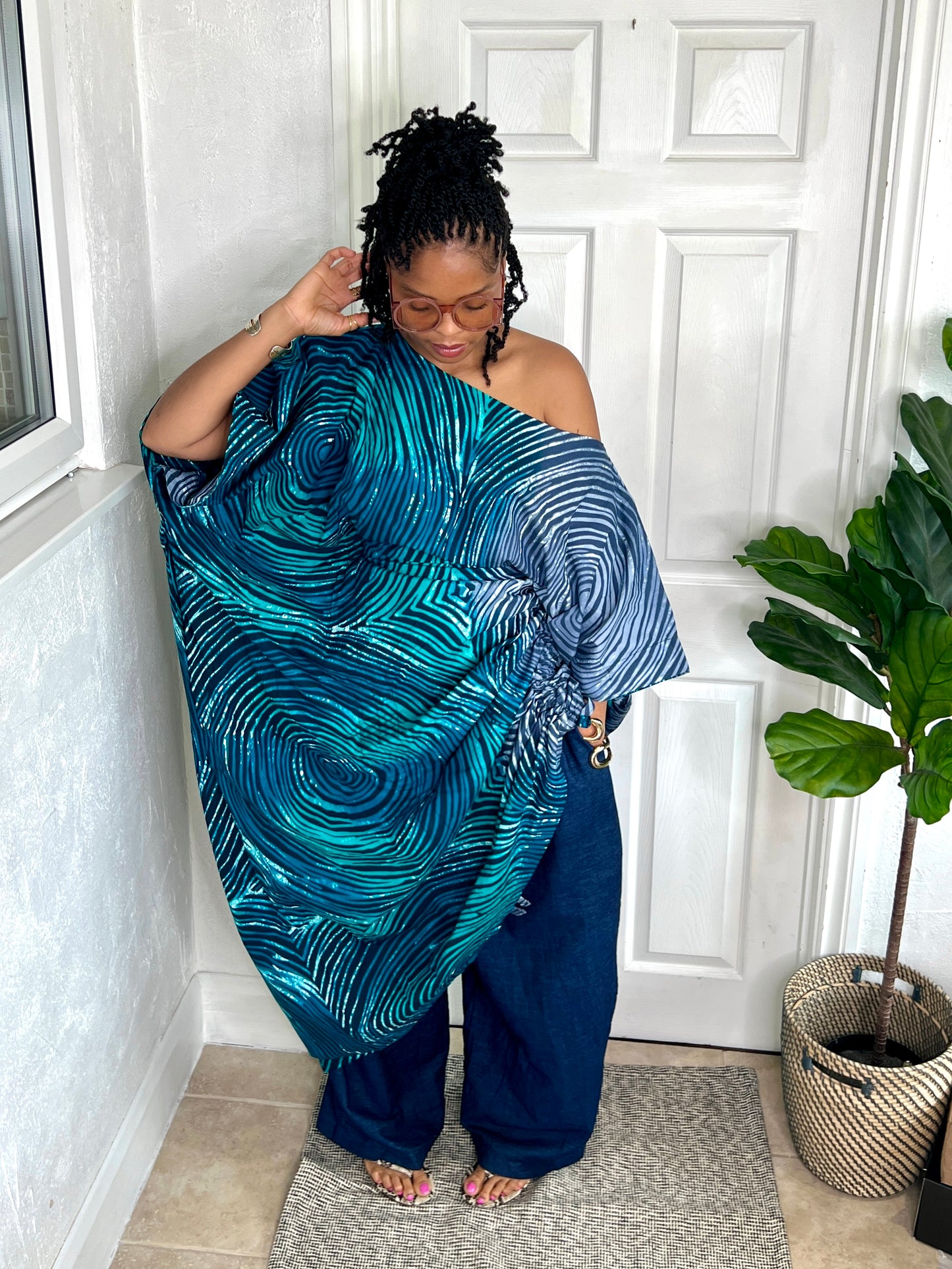 Teal 2 tone African print dress | Nigerian Bubu dress