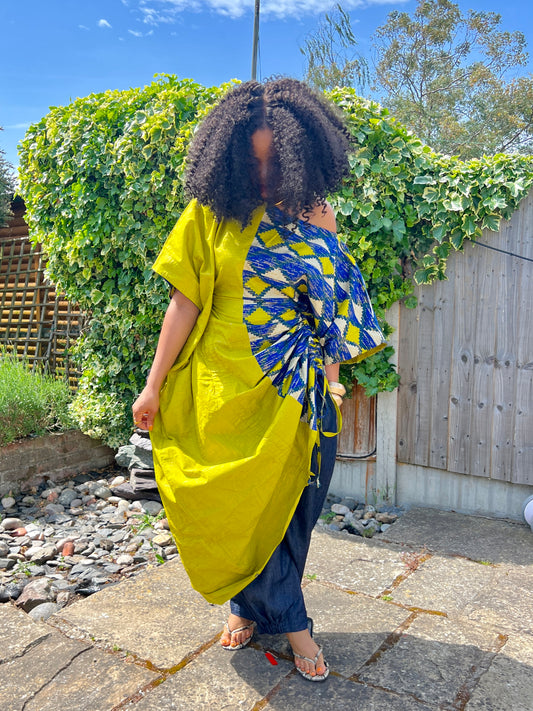 Embellished green and blue  drawstring bubu dress one size